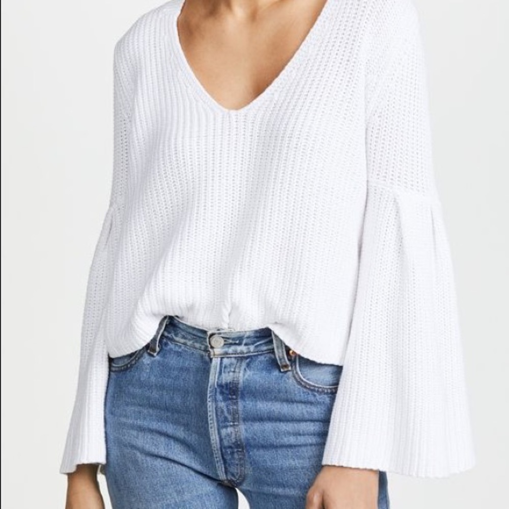 Free People White Damsel Bell Sleeve Sweater